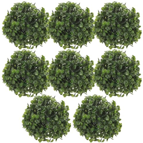 GANAZONO 8 Pcs Artificial Topiary Balls Simulation Plant Grass Balls Boxwood Balls Hanging Green Leaves Plant for Wedding Backyard Balcony Garden Decor