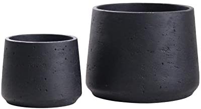 Copenhagen Matt Black Ceramic Plant Pot Set of 2 - Ceramic Cement Planters for Indoor & Outdoors - Textured Effect - Large & Medium Plant Pots