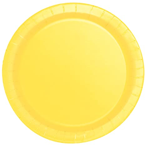 Trimming Shop Platos de Postre Redondos Resistentes de 7 Pulgadas, Platos de Color Amarillo neón de 18 cm, Paquete de 20 – vajilla de Papel temática