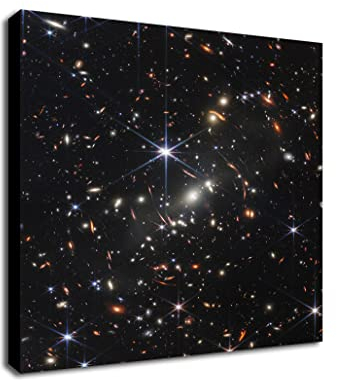 James Webb NASA Deep Field Space Art eingewickeltes, gerahmtes Wandbild auf Leinwand (76 cm x 76 cm)