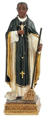 Figura de San Martin de Porres, Conocido como Fray Escoba de Resina Pintado a Mano (11 cm)