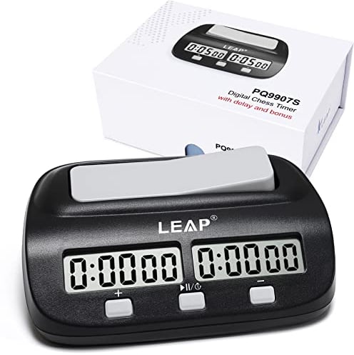 LEAP Chess Clock Timer for Chess and 2 Players Board Game with Bonus (Fisher) and Delay Features Black