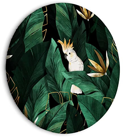 murando Tableau Rond Feuilles tropicales 60x60 cm 1 panneau impression sur toile tableaux décoration murale photo image artistique photographie graphique Jungle Animal Oiseau Singe g-C-10087-bc-a