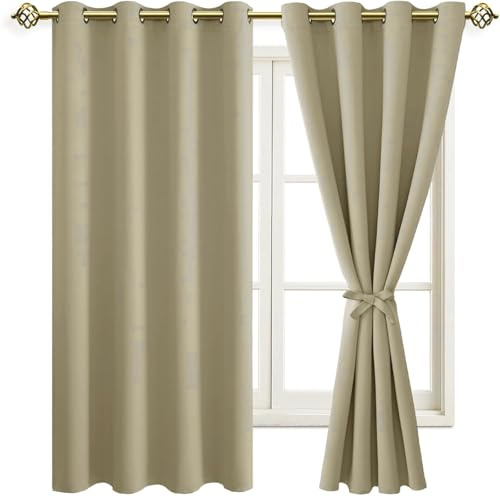 JIUZHEN Vorhang Blickdicht mit Raffhalter Thermogardine Verdunklungsvorhänge Thermo Gardinen Wohnzimmer Hitzeschutz, Taupe, 2 Stück, 137x132cm(HxB)
