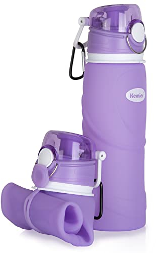 Kemier Bouteilles d'eau Pliables en Silicone de 750 mL, Sans BPA, Approuvées par La FDA.Bouteilles d'eau Pliables Pouvant s’Enrouler Pour Sports et Plein Air,étanches et à l'épreuve Des Fuites