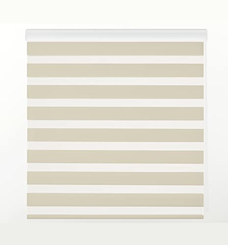 Estoralis | Sansa | Doppelrollo mit Weiss Kassette | Doppelter Stoff, Tag und Nacht | Farbe - Beige | 125 x 180 cm. (Breite/Höhe) Stoffgröße 122 x 175 cm. | Rollos für Fenster und Türen