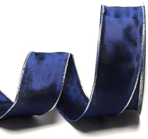 s.dekoda Schleifenband 25m x 40mm Blau - Silber Drahtband Geschenkband Dekoband [5121]