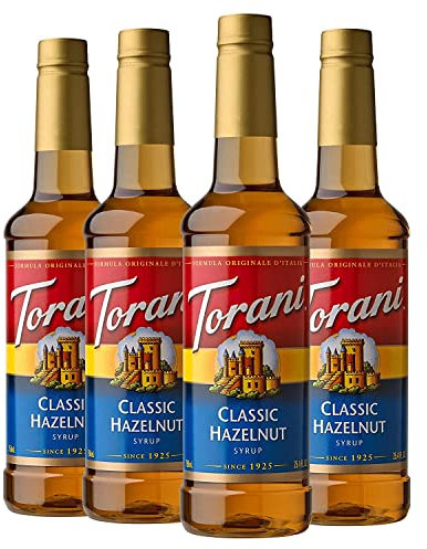 Torani Hazelnut Coffee Syrup Gift Set (4 x 750ml) - Premium Cane Sugar Hazelnut Syrup for Lattes, Cappuccinos & Iced Drinks, Coffee Gift Set, Vegetarian-Friendly