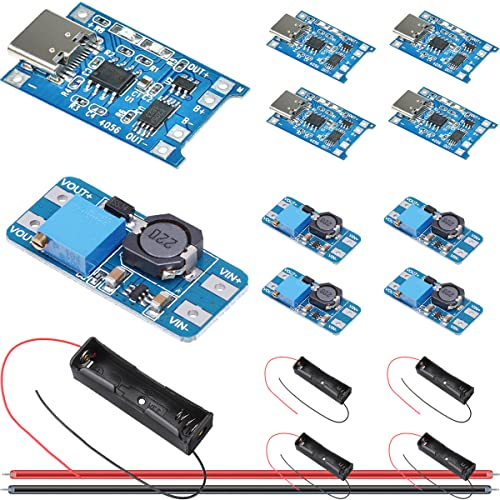 DAOKAI Carte de charge de batterie au lithium Type-C USB 18650 Module de charge 5V 1A Courant élevé + 2A DC-DC Boost Step Up Converter Board Regulator avec boîtier de batterie (Cinq jeux)