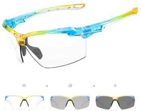 KAPVOE Photochromatische Selbsttönend Fahrradbrille Herren Damen Sportsonnenbrille Klar Radsportbrille Radfahren MTB Radbrille Laufen Volleyball Tennis Autofahren Softball Bergsteigen Golf Wandern 07