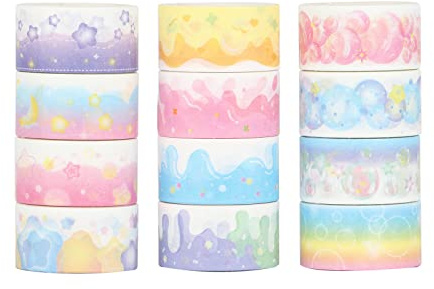 LGEGE 12 Rollen Romantic Series Washi Tape Set, 20mm breit, Creme, Mond & Stern Muster, Japanisches Masking Tape Dekor für Scrapbook, Bullet Journal (2m)