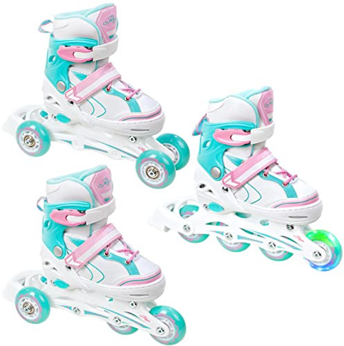 RAVEN 3in1 Inline Skates Triskates Rollschuhe Inliner für Kinder Mädchen verstellbar (Lia Mint, 30-33 (18,5cm-20,5cm))