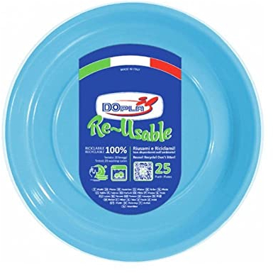 Dopla Platos de plástico llano azul Ø22 cm, lavables y reutilizables. 25 piezas
