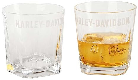 Harley-Davidson Set di bicchieri in vetro con logo H-D inciso, set di due bicchieri da 8 once
