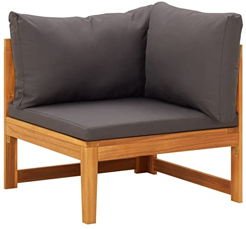 Festnight Ecksofa Holz Gartensofa Sofa-Eckteil Sofagarnitur Ecksofa Lounge Gartenmöbel Ecklounge Essgruppe Balkonlounge Gartenlounge Loungemöbel Sofa mit Dunkelgrauen Kissen Massivholz Akazie
