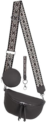 Bauchtasche Umhängetasche Crossbody-Bag Hüfttasche Kunstleder Italy-Design (D.Grey)