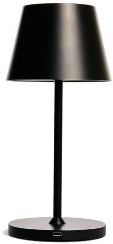 ROLF KERN LED Tischlampe | CLUB 25cm | Aufladbarer Akku Tischleuchte ohne Kabel, dimmbar per Touch, IP54 für Innen und Außen geeignet 2700K warmes Licht mit USB Ladekabel schwarz