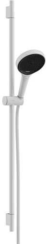 hansgrohe Rainfinity - wassersparendes Duschset (EcoSmart), Sparduschkopf, Brausestange 90cm, Halterung, Designflex Brauseschlauch 160cm, Duschbrause mit 3 Strahlarten, runde Kopfbrause, Mattweiß