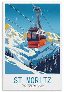 GuYaNa St. Moritz Schweiz Vintage-Reiseposter Ski, 60 x 90 cm, Leinwand-Kunstdruck, Gemälde für Wanddekoration, Wohnzimmer, Schlafzimmer