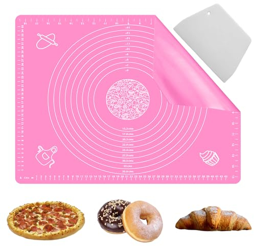 Non-Stick, No-Slip Silicone Baking Mat with Measurement - Multipurpose, Food Grade - Countertop - 50x40cm (Pink)
