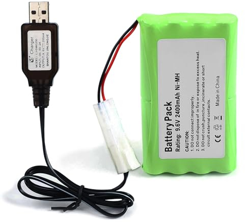 SHAWOROCE 2400mAh 9,6V NI-MH AA Akku für RC Auto Elektrische Spielzeug LKW BAU Kipper Flugzeuge Roboter Fernbedienung Wiederaufladbare Lastwagen Baufahrzeuge ferngesteuerte Geräte +USB Ladekabel