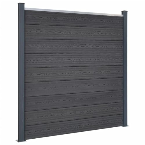 vidaXL Zaunelement Set, Rostfrei Gartenzaun Set mit 9 Zaunbrett 2 Pfosten, Sichtschutzzaun mit doppelseitigem Design, Zaun Komplettset, Grau 180x186cm WPC