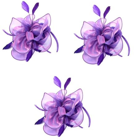 MAGICLULU 3pcs Fascinators Hats for Women Purple Flower Mesh Cocktail Wedding Headpiece for Tea Party Occasion Fascinator Headband