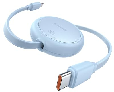 Baseus USB C auf USB C Kabel Rollbar, 60W 1m Mini Einziehbar Schnellladekabel, USB C Ladekabel für iPhone 16 15 14 Pro, Samsung Galaxy S25 S24 Ultra, MacBook, iPad Pro, Tragbar Leicht zu Verstauen