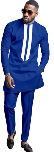 African Men's Formal Clothes Dashiki Shirt and Pant Two Piece Suit Traditional Long Sleeve Outfits