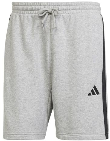 adidas Hombre Essential Three Stripes French Terry Short, Medium Grey Heather/Black, M