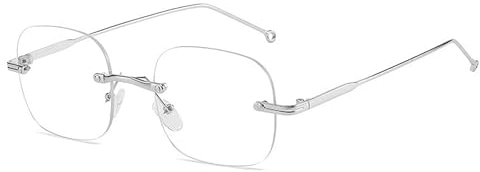 BAMINX Rahmenlose Brillenrahmen, modische Brillen, Unisex, ohne Sehstärke, klare Gläser, künstliche Brille für Damen und Herren (Silber), silber