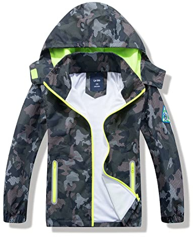 HZXVic Imperméable avec capuche pour garçons et filles - Motif dinosaure, pour enfants de 2 à 7 ans, camouflage noir, 10-12 Years