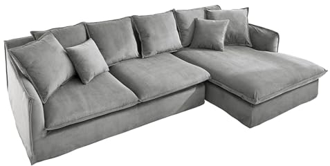 Riess Ambiente Großes Ecksofa Heaven 255cm grau Cord inklusive Kissen Modern Design
