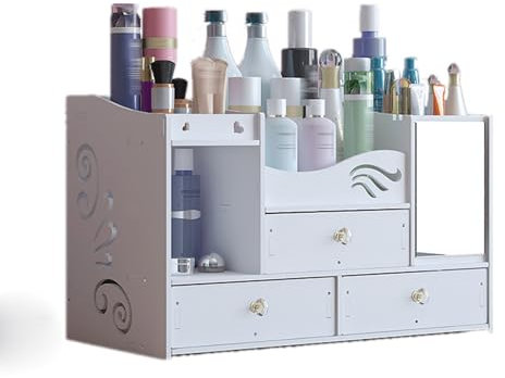 Queeucaer Desktop 3 Tier Makeup Case Holder Drawers,Cosmetic Organizer Jewelry Storage Box Desktop Acrylic Makeup Organizer, Offices Multi-function with Drawers, for Dresser, Bedroom, Bathroom, White