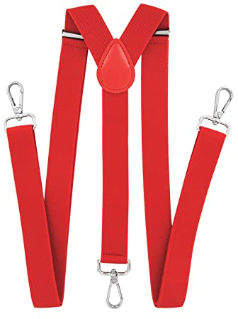 axy Herren Hosenträger mit 3 robusten Karabiner Verschluss 2,5 cm breit Y-Form stufenlos verstellbar (Rot)