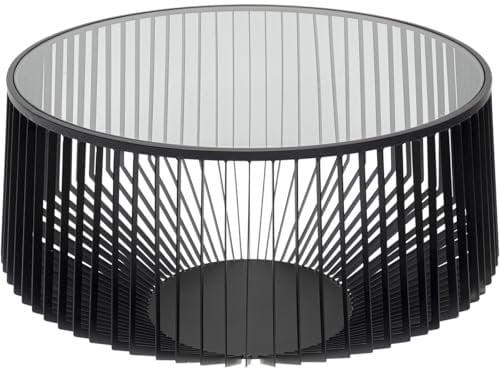 Kare Design Couchtisch Corinne, Schwarz, 80cm Durchmesser, Sicherheitsglas, Pflegeleicht, Designer Gestell, Runder, Wohnzimmertisch, Edelstahl, Glas Tischplatte, 42x80x80 cm (H/B/T)