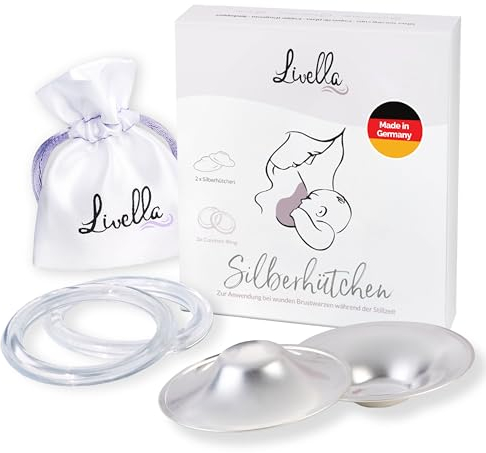 Livella | Coupelles d’allaitement en argent 999 avec anneaux de confort | Fabriquées en Allemagne | Soulagement pour mamelons douloureux | Favorisent la cicatrisation en milieu humide