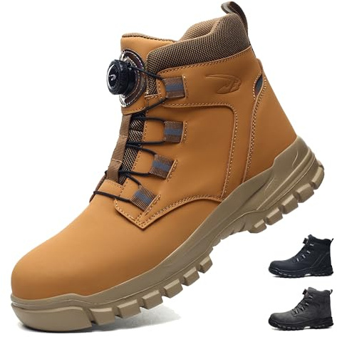 COOU Steel Toe Cap Boots Mens Womens Work Boots Quick Lace | Anti Slip Lightweight Ankle Support Safety Boot