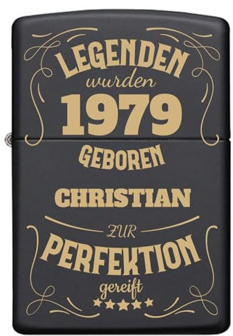 Schwarz Mattes Zippo Feuerzeug mit Lasergravur - Personalisierbar, Hochwertiges Sturmfeuerzeug, Langlebig und Wiederbefüllbar, Gravur in Gold, Männer und Frauen. (Motiv 3)