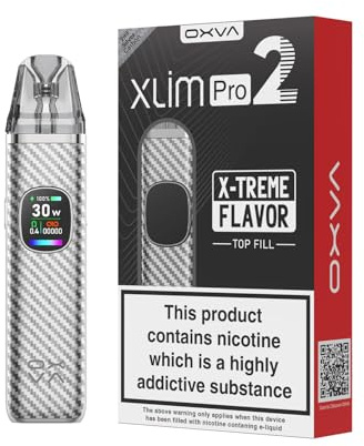 Xlim Pro 2 Pod Kit for Oxva Pods, 1300mAh Battery, 2A Fast Charging, Stunning 0.56-inch Ultra-HD Color Screen, Vivid Visuals and Easy Navigation, (Kits, Silver Carbon)