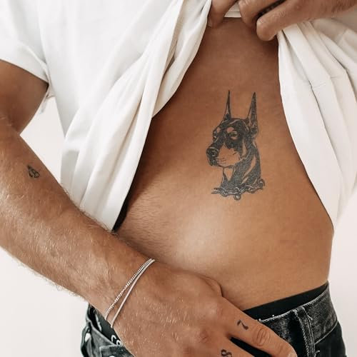 Dobermann - Inkster Tattoo | vegane & wasserfeste Temporäre Tattoos für Erwachsene - EU-Kosmetikzertifizierte Farbe - revolutionäres 2 Wochen Tattoo | Premium Klebetattoos