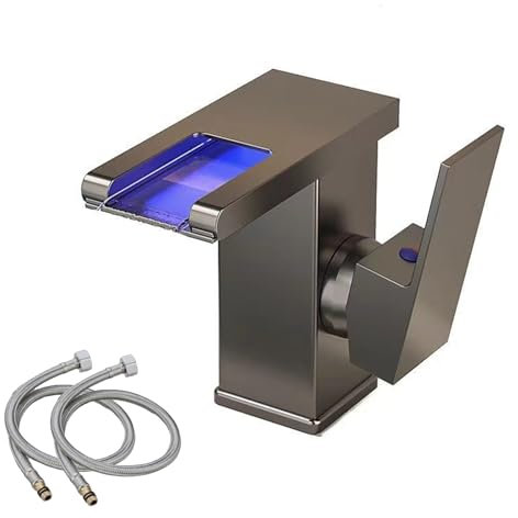 LED Wasserfall Waschtischarmatur, Wasserhahn Bad, Armatur Waschbecken, Einhandmischer, Kaltes und heißes Wasser, Andert Sich mit der Temperatur Von Drei Farben, Wasserzulaufrohrgröße G1/2
