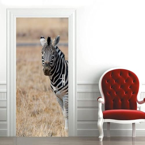 Türtapete Selbstklebend 80x210 cm Türfolie Selbstklebend Zebra Türaufkleber Türposter Tier Türsticker Fototapete 3D Effekt für Schlafzimmer Wohnzimmer Küche 5371A