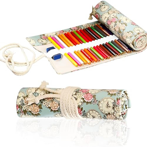 GXGM Estuche Enrollable De Lona De 36 Orificios, Estuche para Lápices De Gran Capacidad, Estuche para Lápices para La Escuela De Niños Y Niñas, Estuche Pequeño para Pinceles De Cosméticos, 1 Pieza