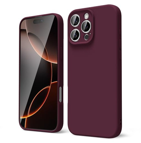 oakxco for iPhone 16 Pro Case Liquid Silicone, Soft Rubber Gel Elegant Aesthetic Basic Simple Cover, Thin Slim TPU Matte Solid Color Plain Smooth Case for Women Men Girl, Burgundy Plum Wine