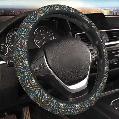 Mandala Universal Lenkradbezug Boho Blume Grün 15 Zoll Elastische Lenkradbezüge Autozubehör für Autos LKW Van SUV