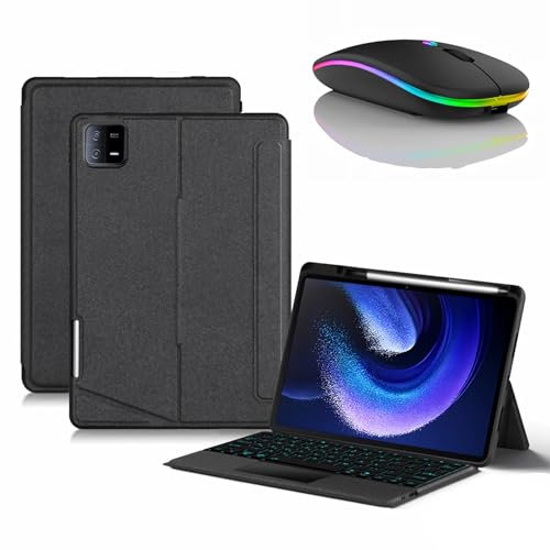 JZCZMCE Funda con Teclado para Xiaomi Mi Pad 6/6 Pro 11 2023, Contiene Ñ, Teclado Retroiluminados Inalámbrico con Soporte para Lápiz, Funda Folio Delgada con Ratón Bluetooth