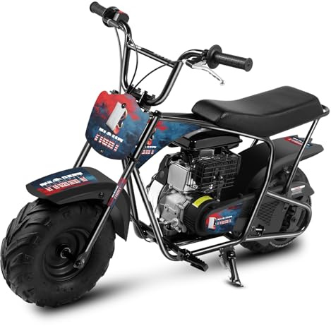 Dirt Bike Kinder 105CC 4-Takt benzinbetriebenes Off Road Mini Dirt Bike Pit Bike mit Automatikgetriebe und Seilzugstarter DIY-Aufkleber Pocket Bike ab 13 Jahre (Blau+Rot)