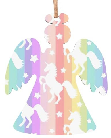 Holz-Einhorn-Druck, bunte Streifen, zum Aufhängen, Basteln, Weihnachtsbaumschmuck