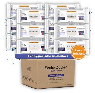 SauberZauber Premium Allzwecktücher 12 x 100 Stück | Feuchte Oberflächen-Reinigungstücher in wiederverschließbarer Verpackung | Feuchttücher für Haushalt | Putztücher für saubere Oberflächen